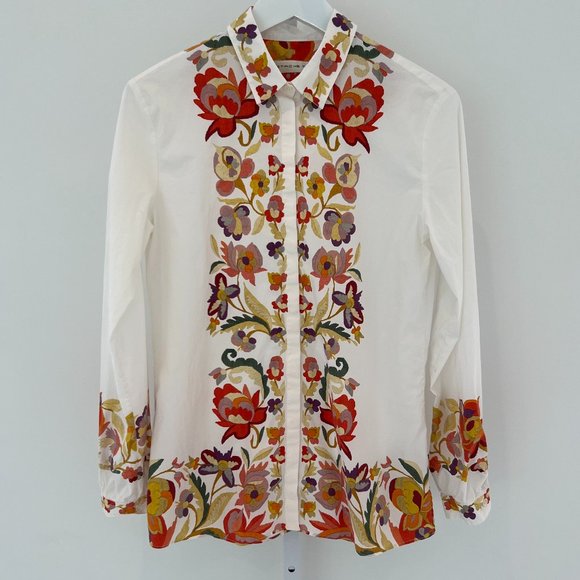 ETRO WHITE FLORAL COTTON TOP SIZE IT 46 / US 10 - Picture 3 of 17